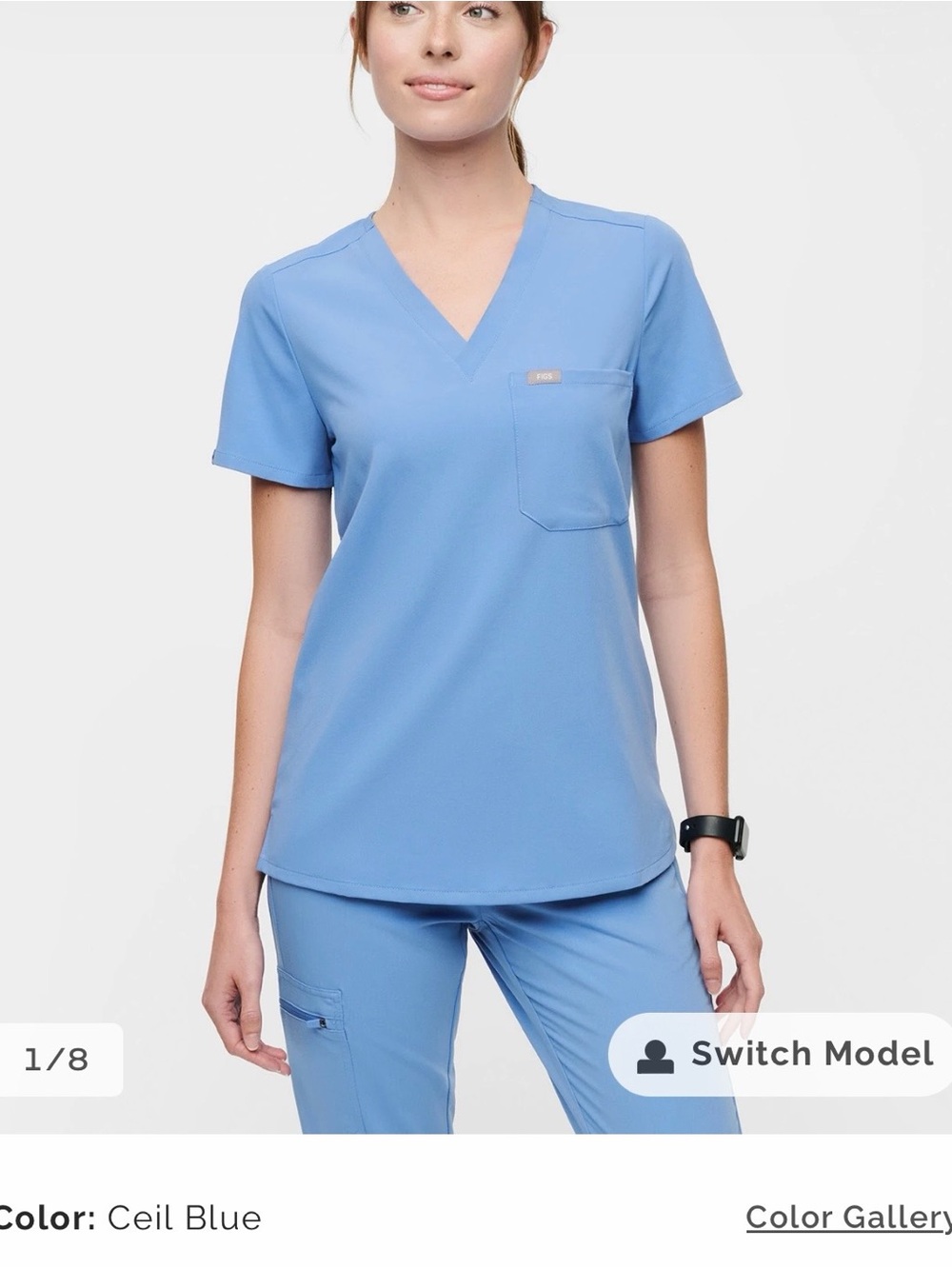 Figs Ceil Blue V-Neck Short Sleeve Scrub Top